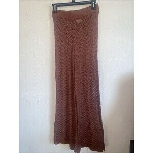 Women Wide Leg Open Knit Hippie Boho Pants  Wild Fable Brown S NWOT Metallic